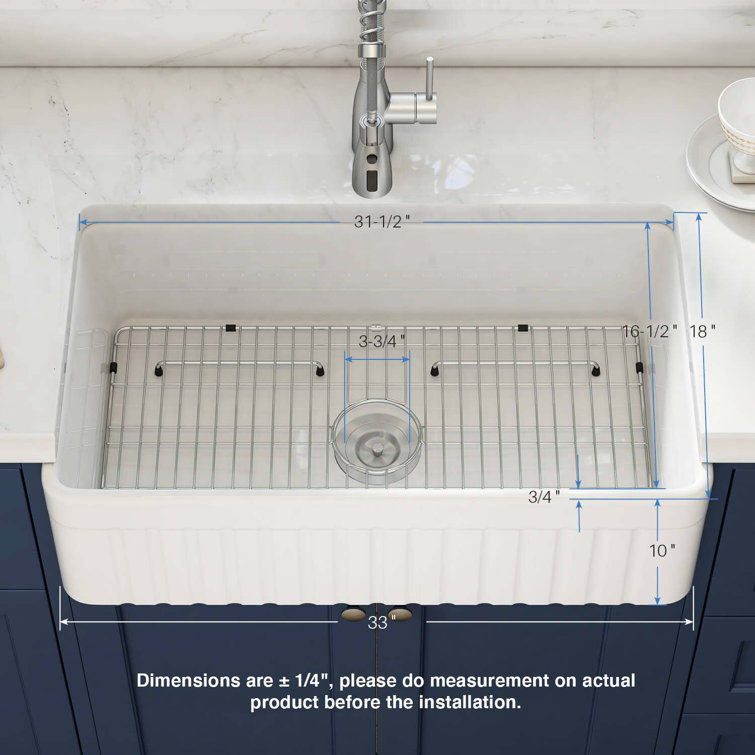 Elegant White Fireclay Farmhouse Kitchen Sink with Grid and Strainer