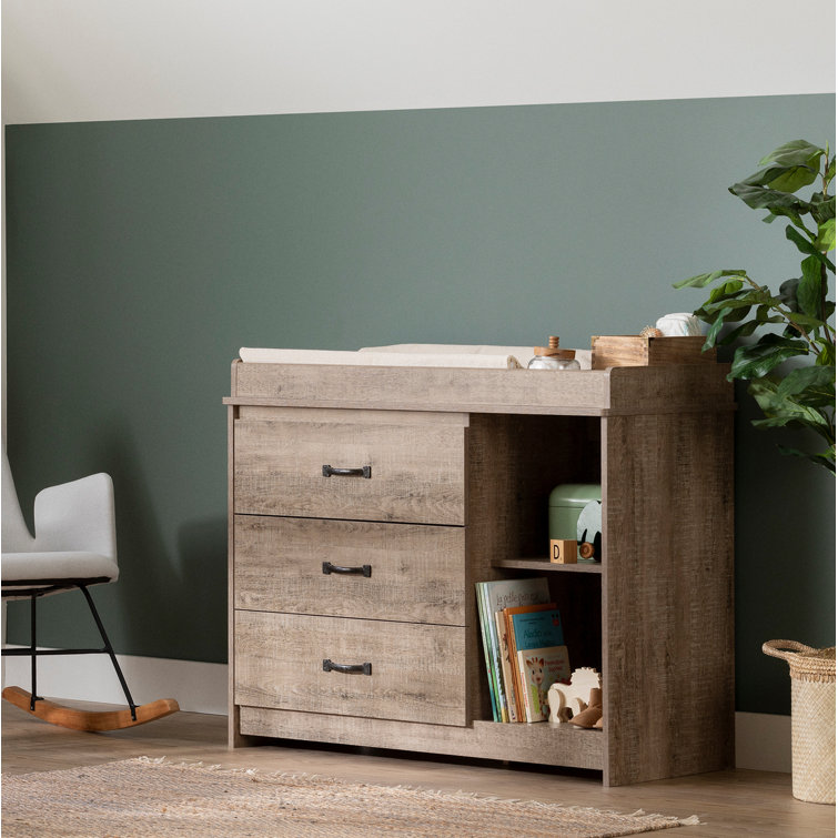 Weathered Oak Rustic Farmhouse Changing Table with Drawers
