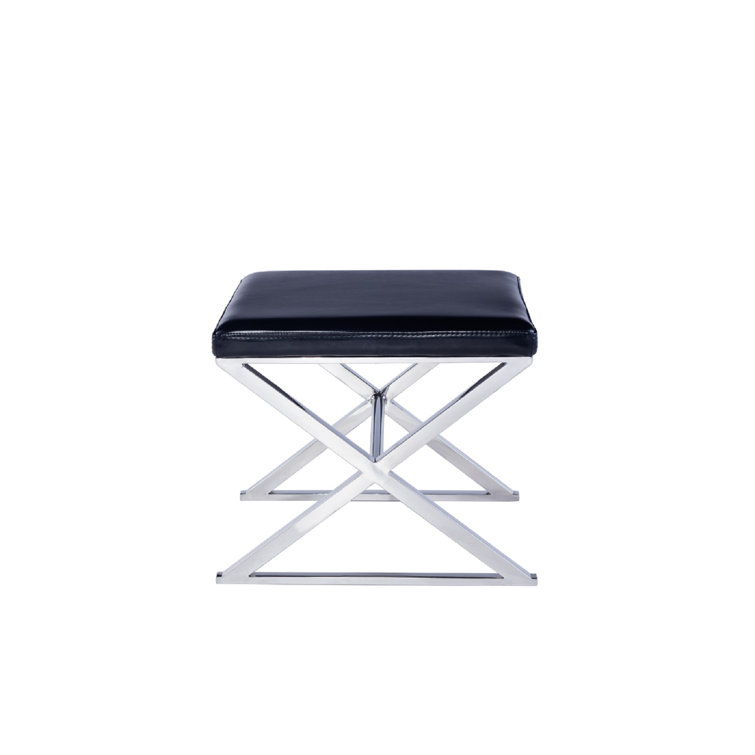 Sleek 19.7'' Stainless Steel and Black Faux Leather Bench