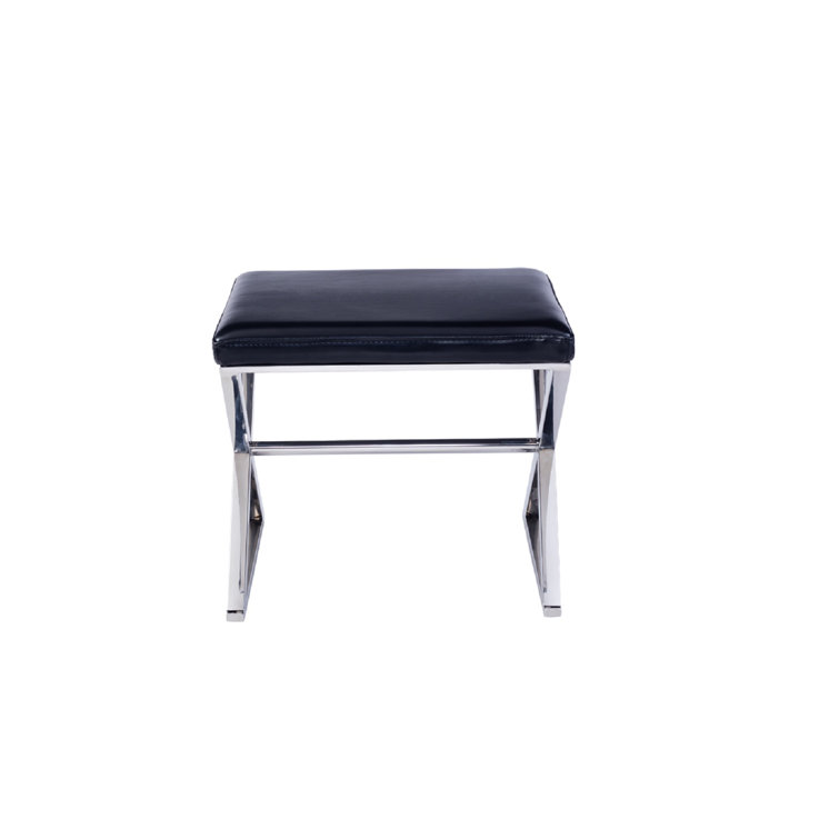 Sleek 19.7'' Stainless Steel and Black Faux Leather Bench