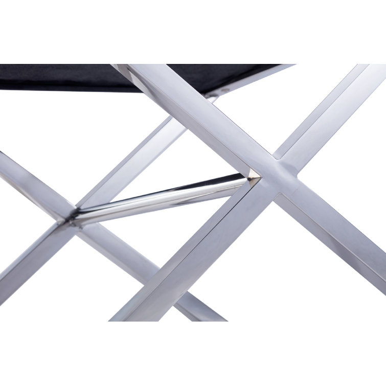 Sleek 19.7'' Stainless Steel and Black Faux Leather Bench