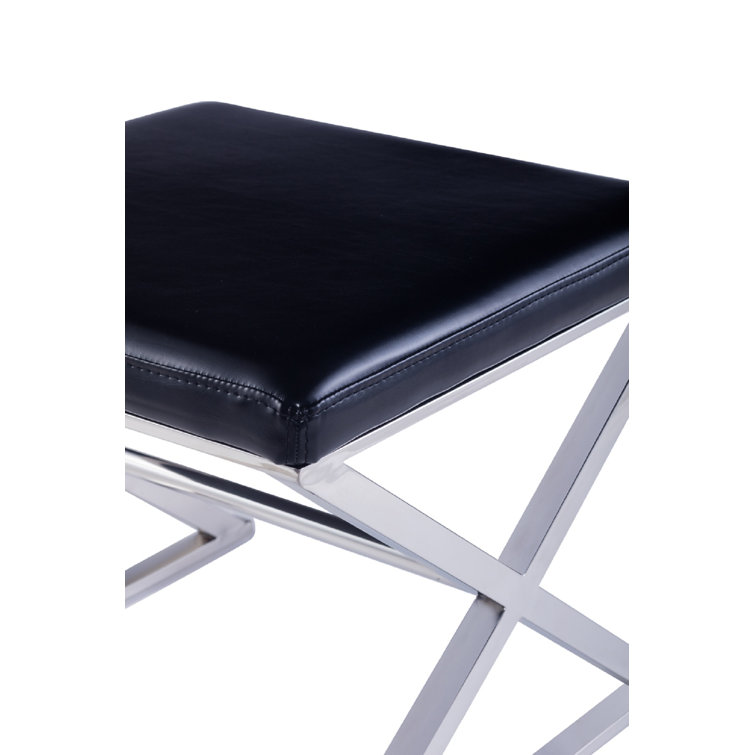 Sleek 19.7'' Stainless Steel and Black Faux Leather Bench