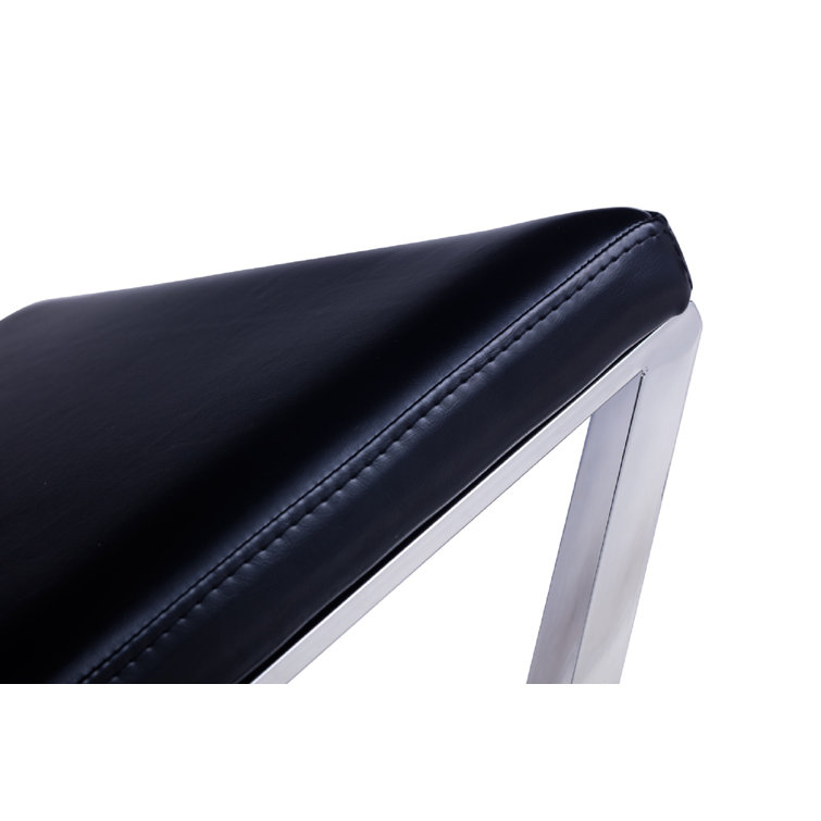 Sleek 19.7'' Stainless Steel and Black Faux Leather Bench