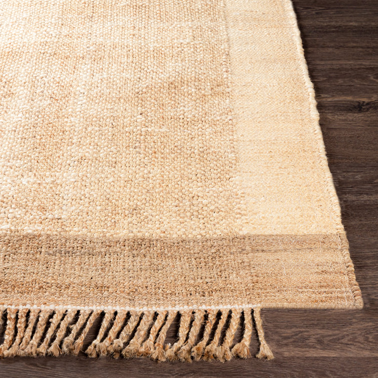 Handwoven Natural Jute Rectangular Rug with Braided Fringe - 5' x 7'