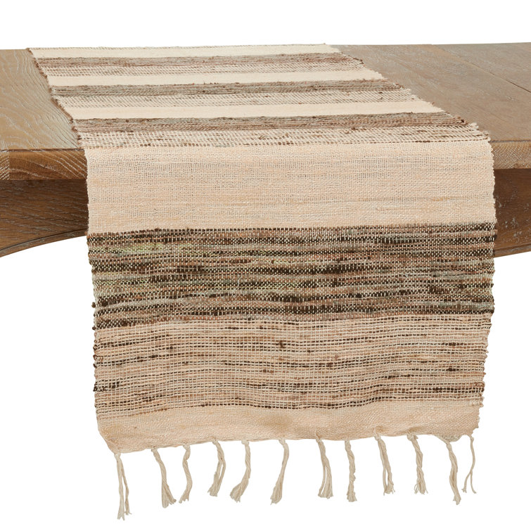 Beige and Brown Striped Cotton Table Runner
