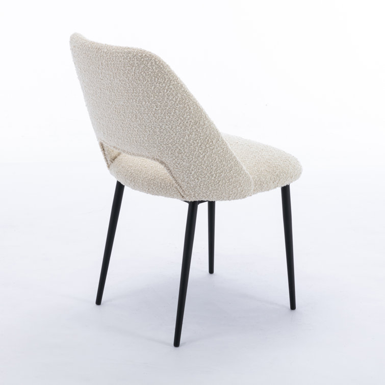 White Boucle Upholstered Side Chair with Metal Legs, Set of 2