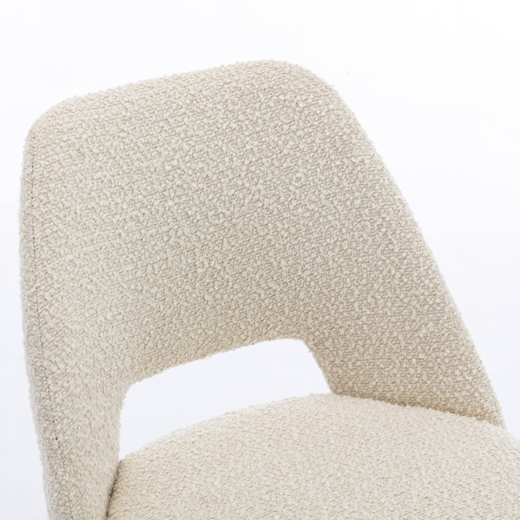 White Boucle Upholstered Side Chair with Metal Legs, Set of 2