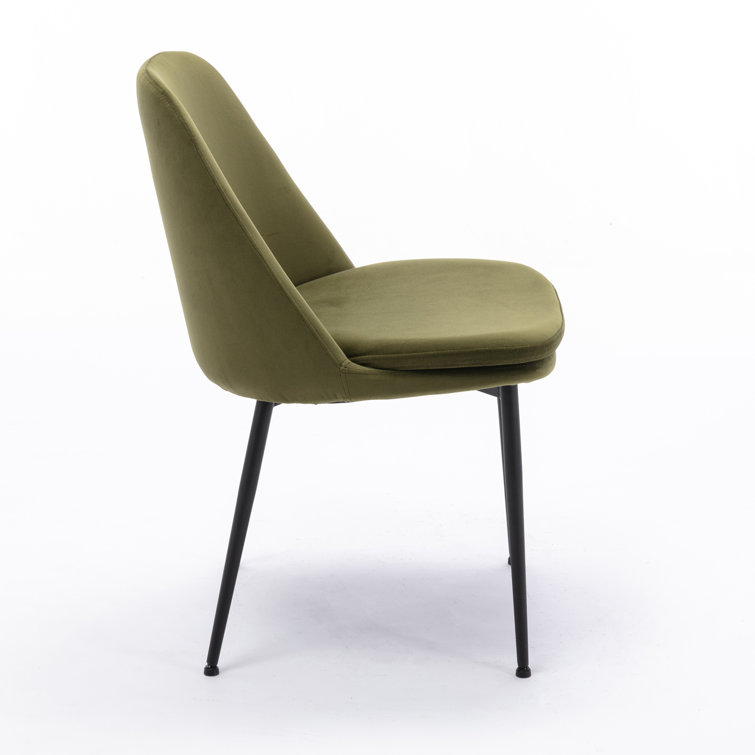 Olive Green Velvet Upholstered Side Chair with Metal Legs