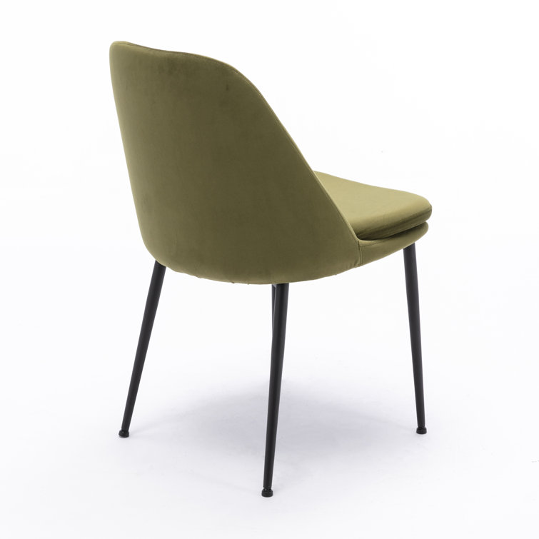 Olive Green Velvet Upholstered Side Chair with Metal Legs