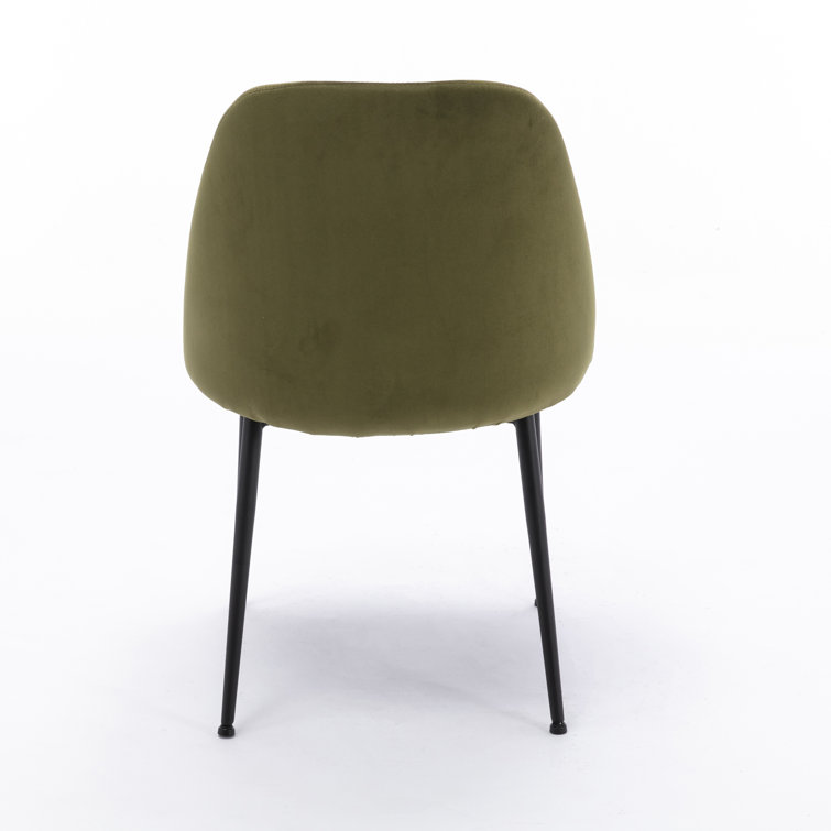 Olive Green Velvet Upholstered Side Chair with Metal Legs