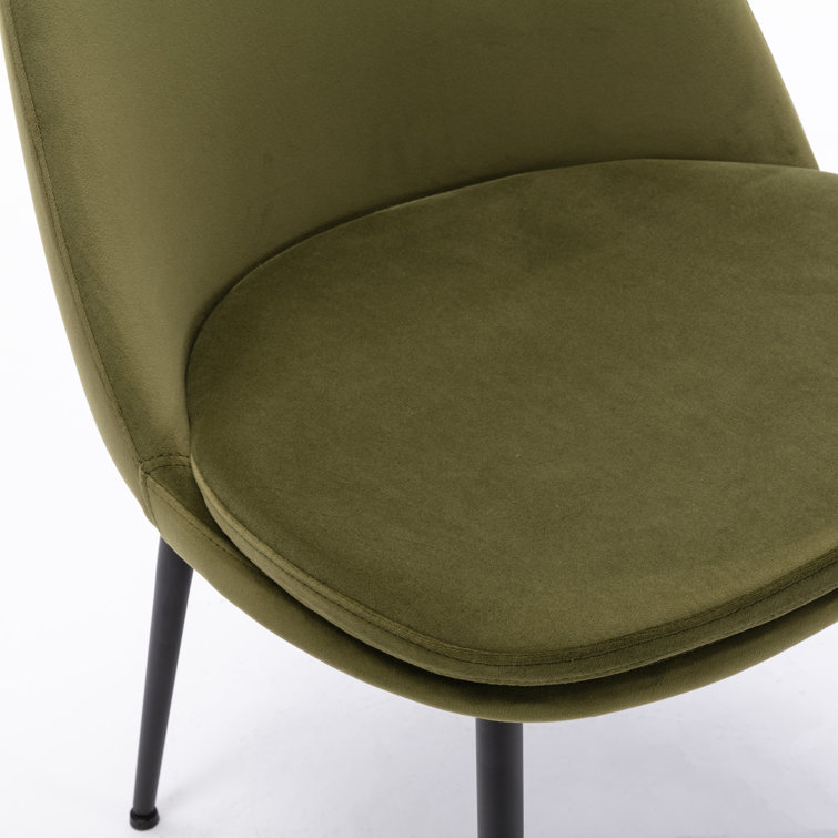 Olive Green Velvet Upholstered Side Chair with Metal Legs