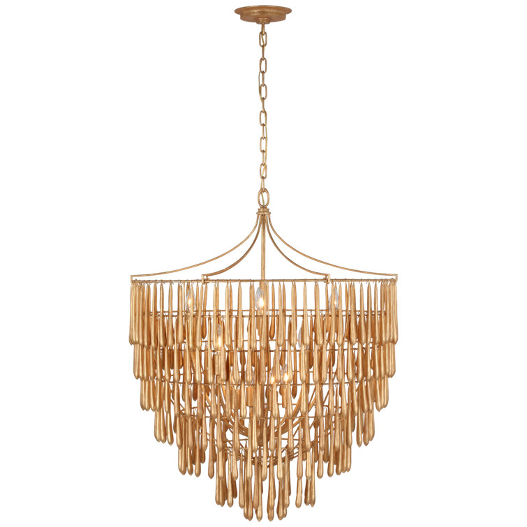 Antique Gold Leaf 12-Light Crystal Chandelier
