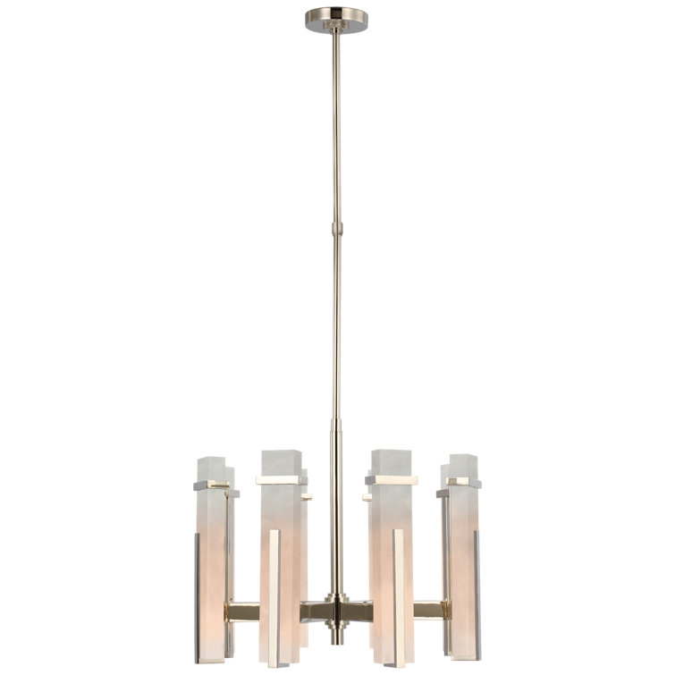 Polished Nickel Crystal LED Chandelier with Off White Shade