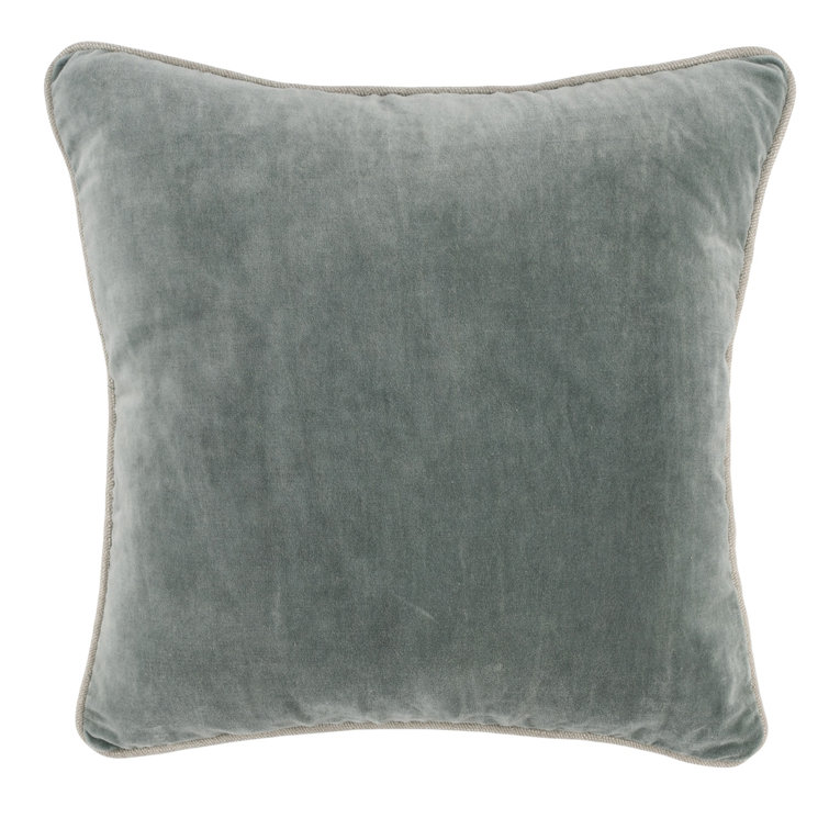 Sage Green Velvet Throw Pillow with Natural Piping, 18x18