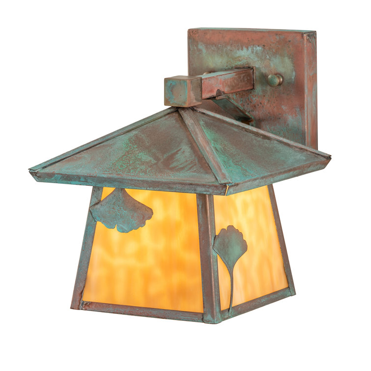 Stillwater Verdigris Ginkgo Leaf Wall Sconce with Beige Glass