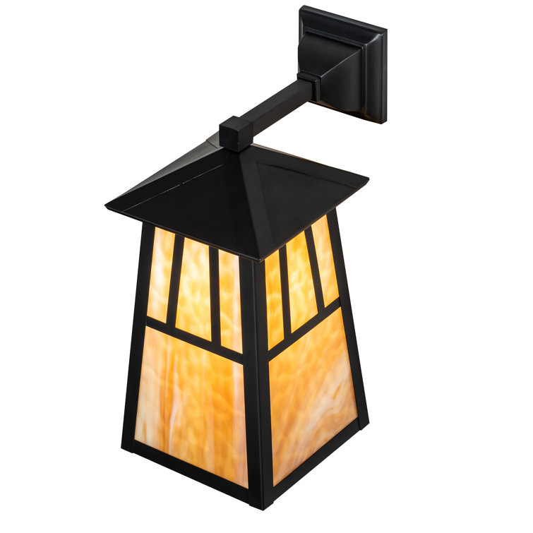 Craftsman Brown 1-Light Dimmable Sconce with Beige Glass Shade