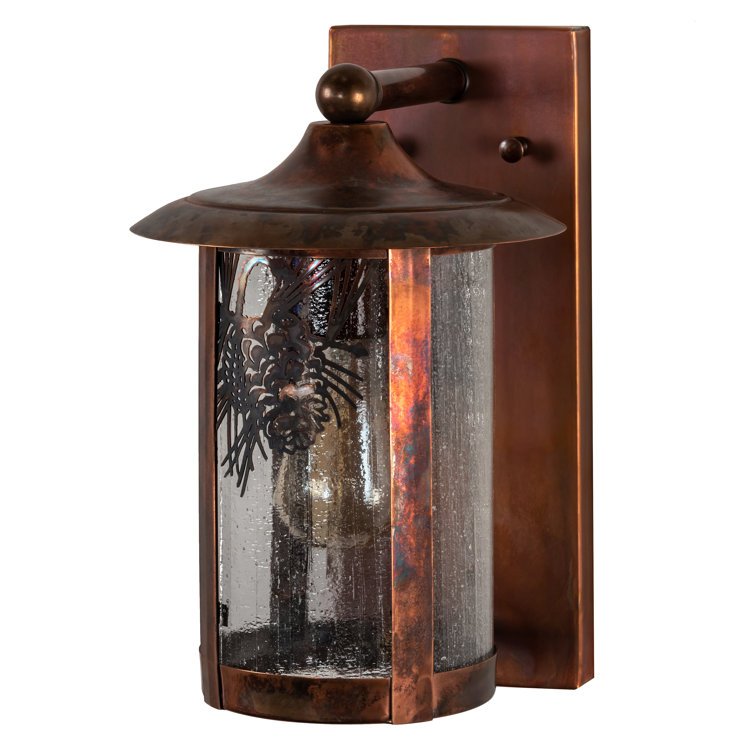 Vintage Copper Pine Etched 1-Light Sconce with Clear Seedy Glass