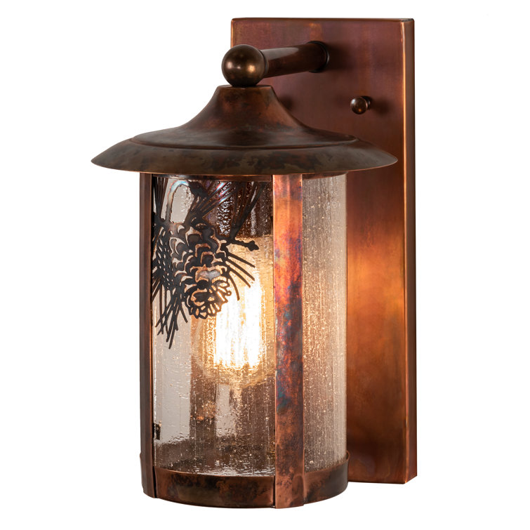Vintage Copper Pine Etched 1-Light Sconce with Clear Seedy Glass