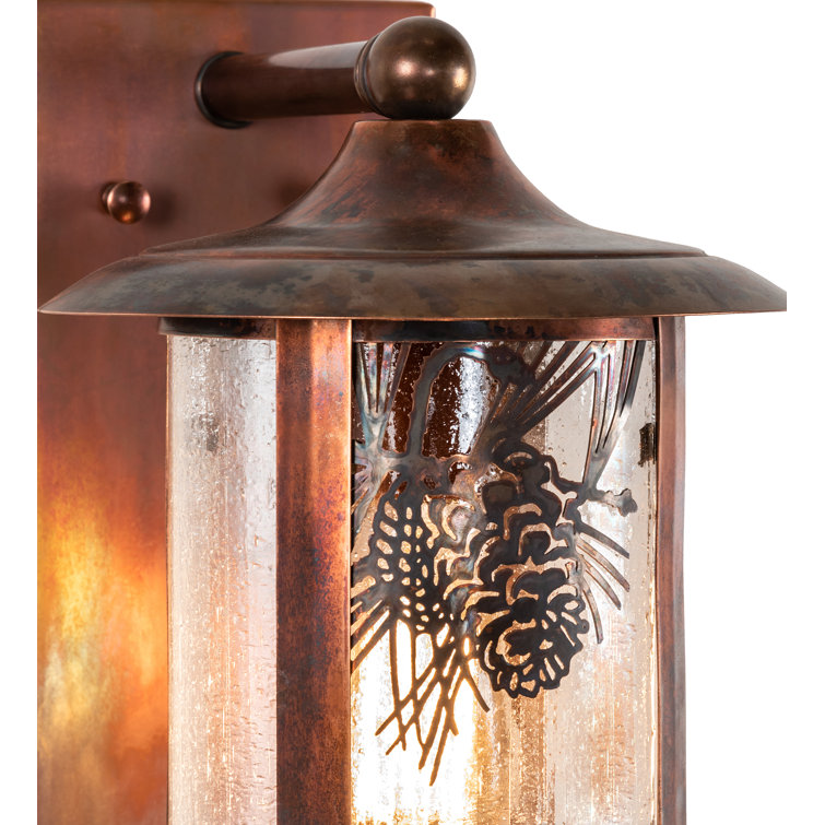Vintage Copper Pine Etched 1-Light Sconce with Clear Seedy Glass
