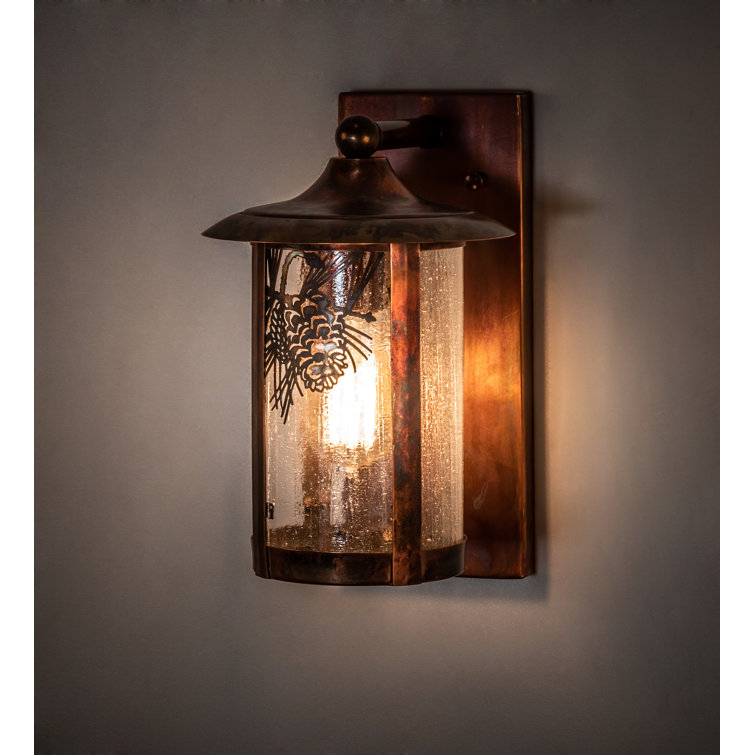 Vintage Copper Pine Etched 1-Light Sconce with Clear Seedy Glass