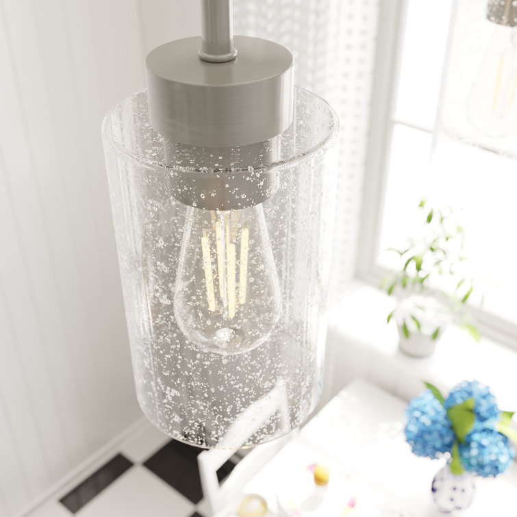 Hartland Brushed Nickel Mini Jar Pendant with Seeded Glass