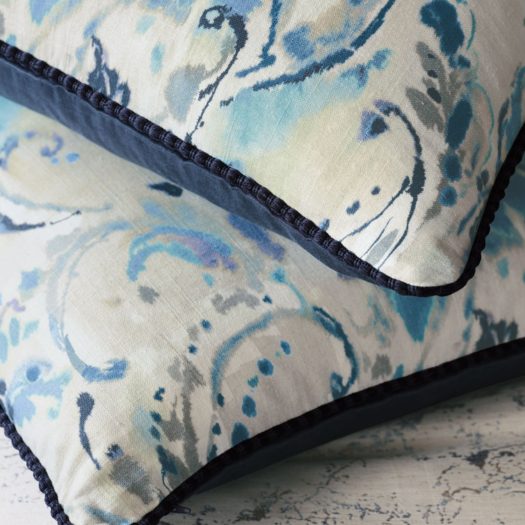 Indigo Watercolor Paisley Linen Blend Euro Sham