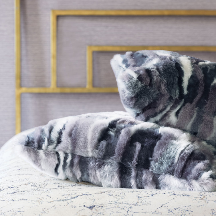 Tabitha Square Blue and Purple Faux-Fur Pillow