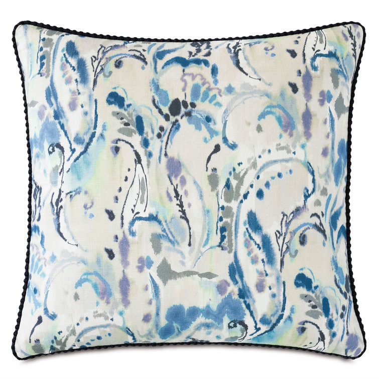 Indigo Watercolor Paisley Linen Blend Euro Sham