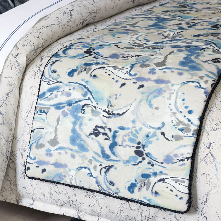 Indigo Paisley Linen Blend Queen Bed Runner