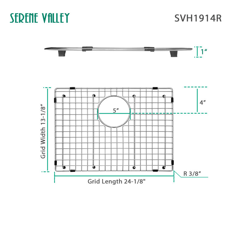 19-Inch x 14-Inch Stainless Steel Sink Grid with Rear Drain