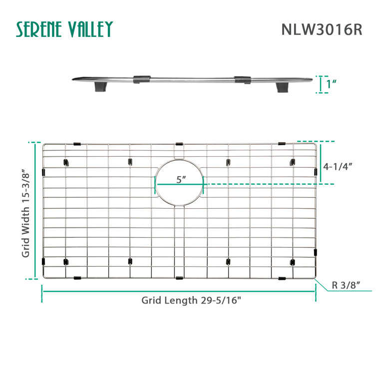29.29-Inch x 15.39-Inch Stainless Steel Sink Grid with Rear Drain