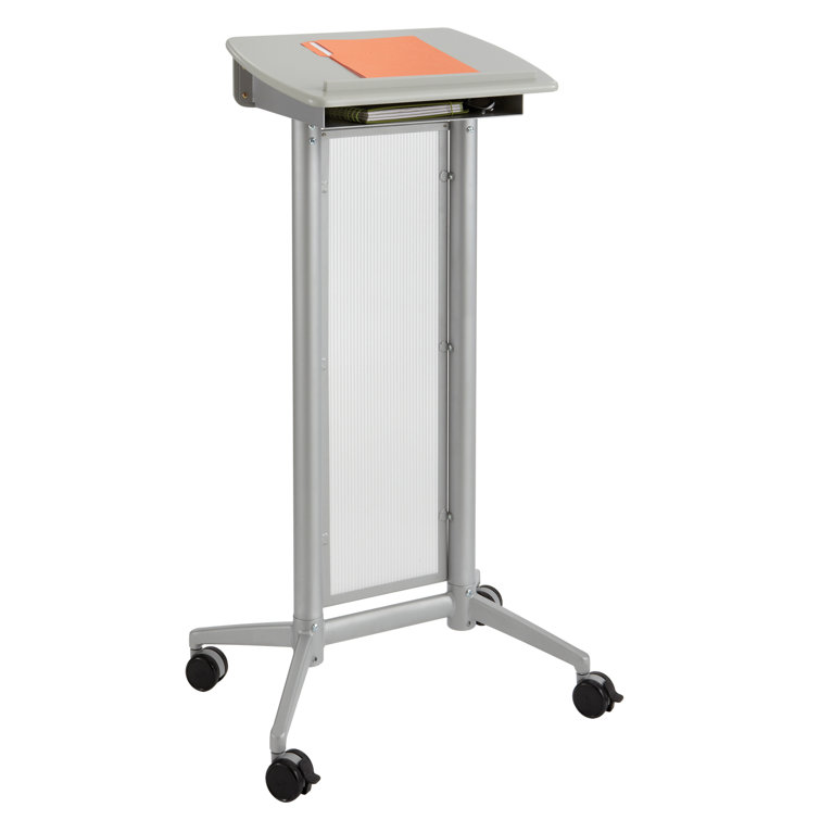 Gray Steel and Polycarbonate Mobile Lectern with Storage