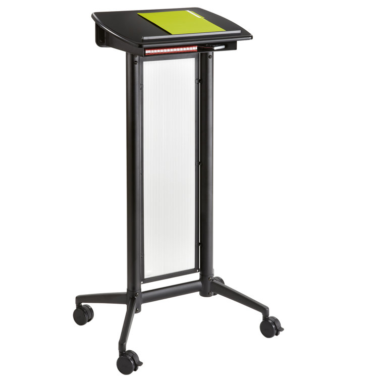 Black Steel and Polycarbonate Mobile Lectern with Casters