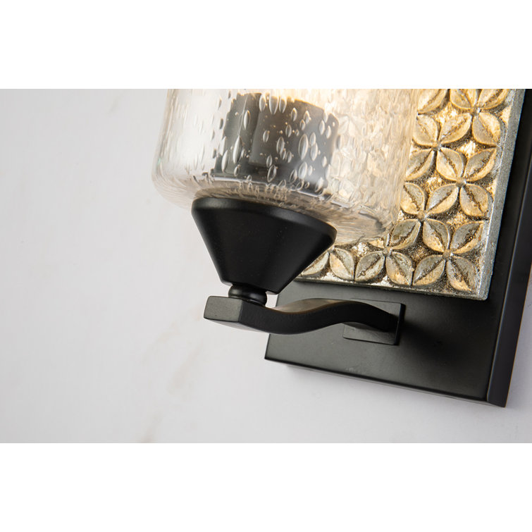 Matte Black and Silver 1-Light Wall Sconce with Clear Glass