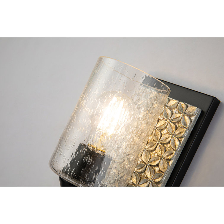 Matte Black and Silver 1-Light Wall Sconce with Clear Glass
