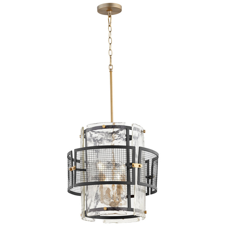 Mini Noir Drum Chandelier with Aged Brass Accents