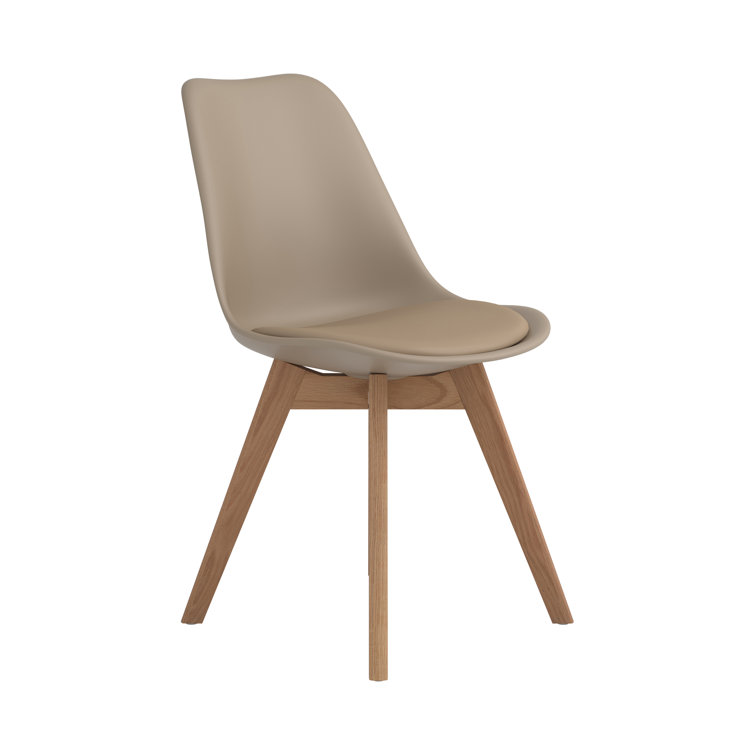 Tan Upholstered Transitional Side Chair with Oak Legs
