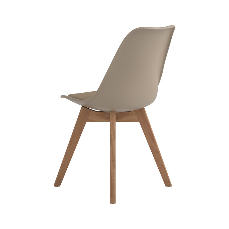 Tan Upholstered Transitional Side Chair with Oak Legs