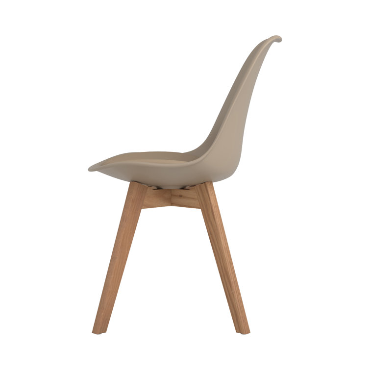 Tan Upholstered Transitional Side Chair with Oak Legs