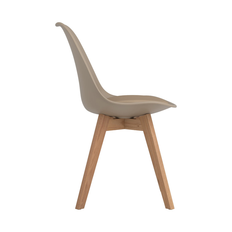 Tan Upholstered Transitional Side Chair with Oak Legs