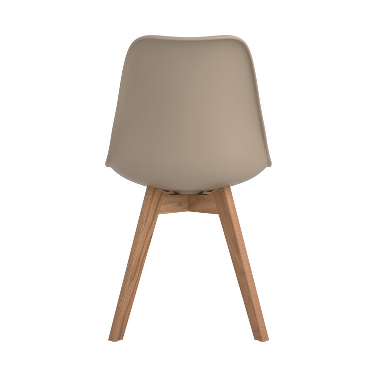 Tan Upholstered Transitional Side Chair with Oak Legs