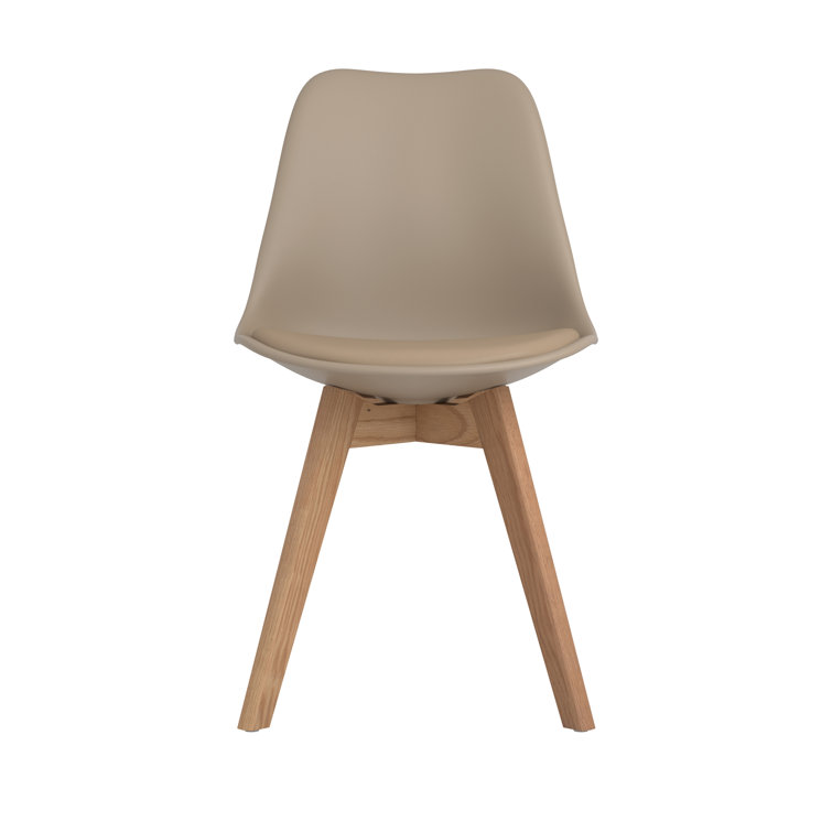 Tan Upholstered Transitional Side Chair with Oak Legs