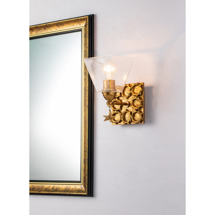 Antique Gold Leaf Star-Shaped Dimmable Wall Sconce with Clear Bubble Glass