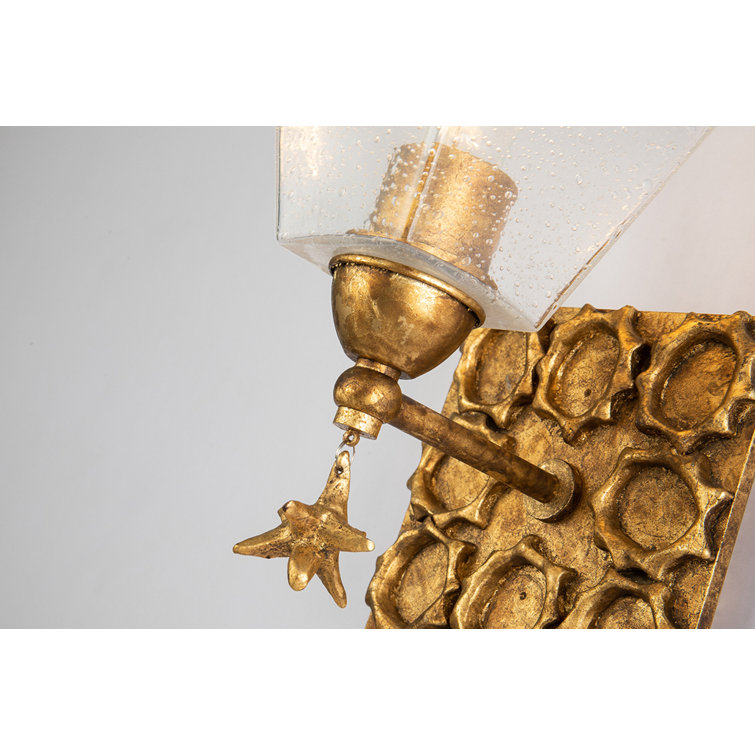 Antique Gold Leaf Star-Shaped Dimmable Wall Sconce with Clear Bubble Glass