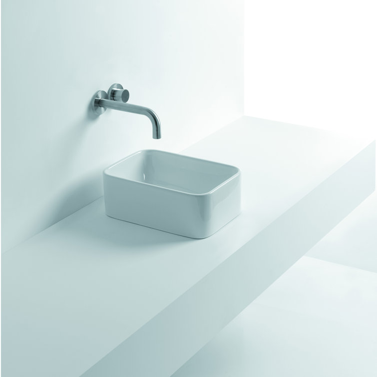 Modern White Ceramic Rectangular Wall-Mount Bathroom Sink