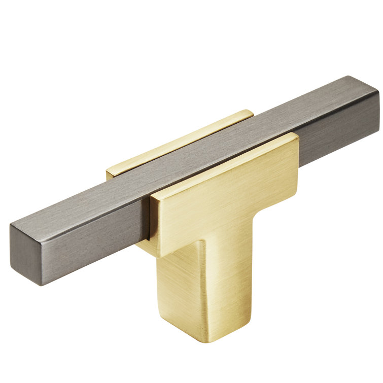 Brushed Gold and Chrome T-Handle Cabinet Knob