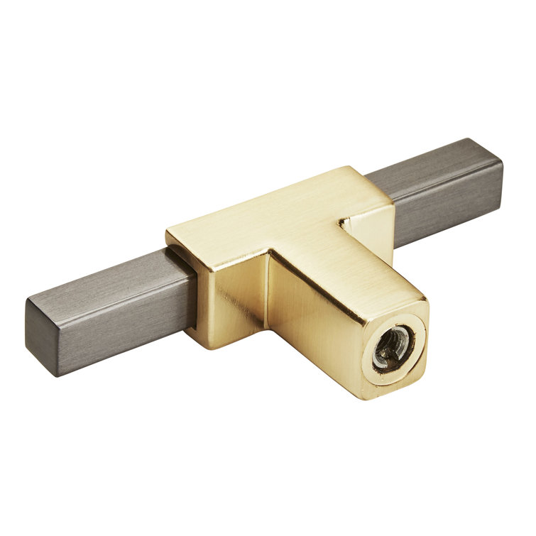 Brushed Gold and Chrome T-Handle Cabinet Knob