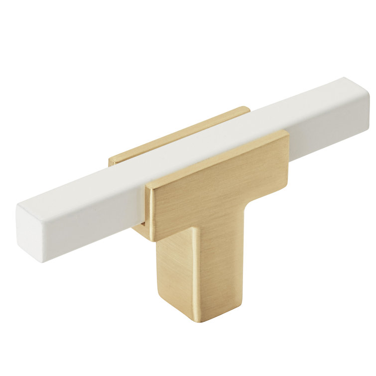 Brushed Gold and White T-Handle Cabinet Knob