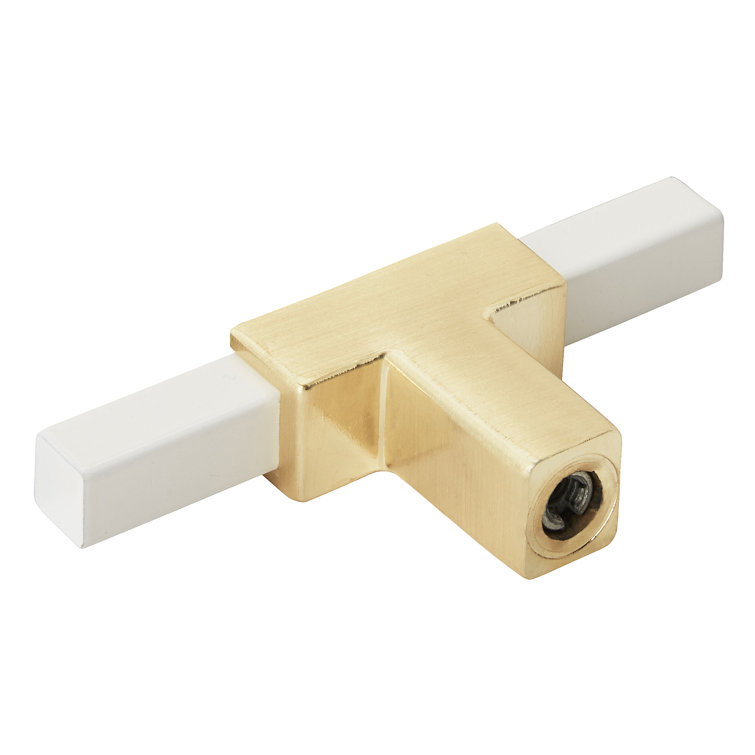 Brushed Gold and White T-Handle Cabinet Knob