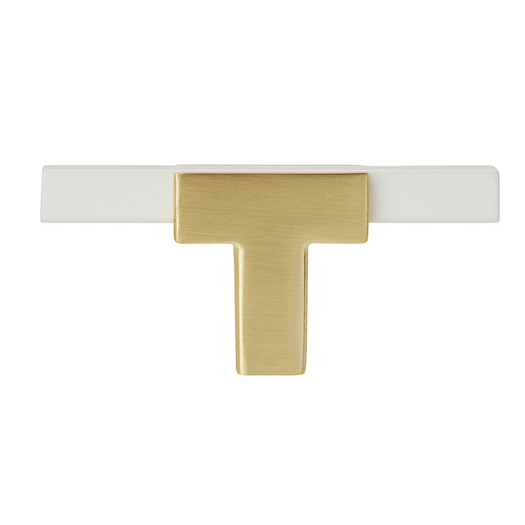 Brushed Gold and White T-Handle Cabinet Knob